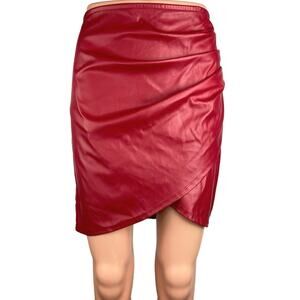 Windsor Red Faux Leather Ruched Pencil Straight Mini Asymmetrical Wrap Skirt L